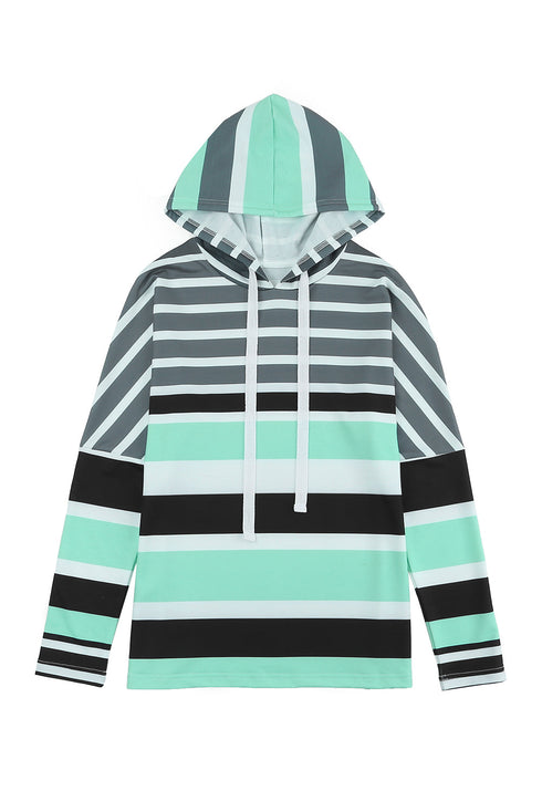 Striped Long Sleeve Drawstring Relaxed Fit Hoodie