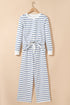 Striped Long Sleeve Drawstring Wide Leg Pant Set