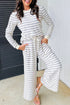 Striped Long Sleeve Drawstring Wide Leg Pant Set