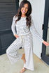 Striped Long Sleeve Drawstring Wide Leg Pant Set