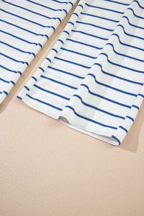 Striped Long Sleeve Drawstring Wide Leg Pant Set