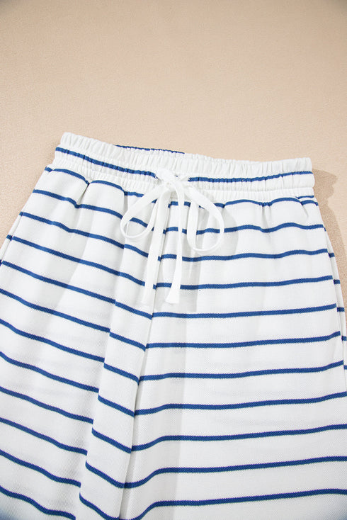 Striped Long Sleeve Drawstring Wide Leg Pant Set