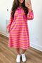 Striped Long Sleeve Polo Neck Midi Dress