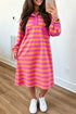 Striped Long Sleeve Polo Neck Midi Dress