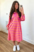 Striped Long Sleeve Polo Neck Midi Dress