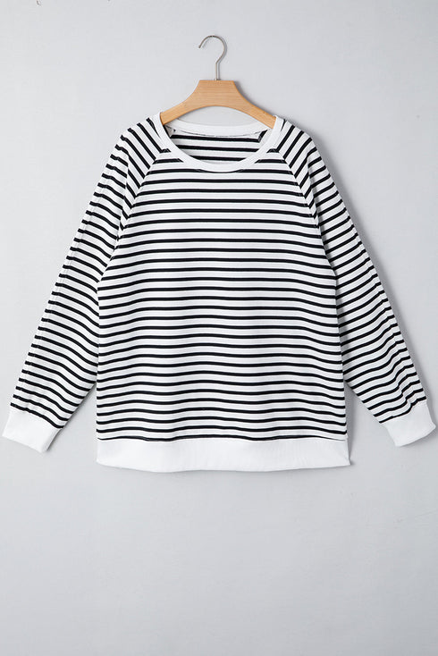Striped Long Sleeve Raglan Split Hem Pullover Sweatshirt