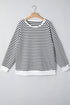 Striped Long Sleeve Raglan Split Hem Pullover Sweatshirt