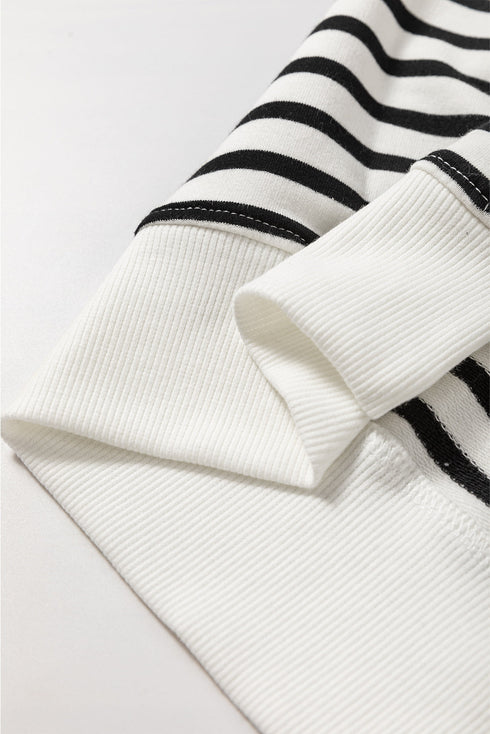 Striped Long Sleeve Raglan Split Hem Pullover Sweatshirt