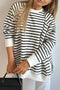 Striped Long Sleeve Raglan Split Hem Pullover Sweatshirt