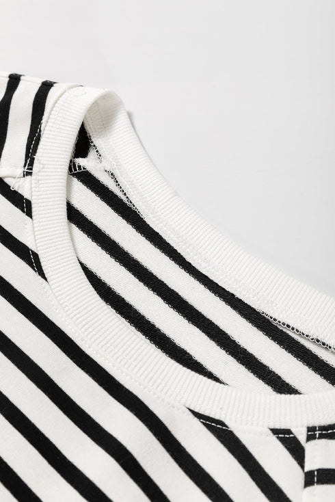Striped Long Sleeve Raglan Split Hem Pullover Sweatshirt