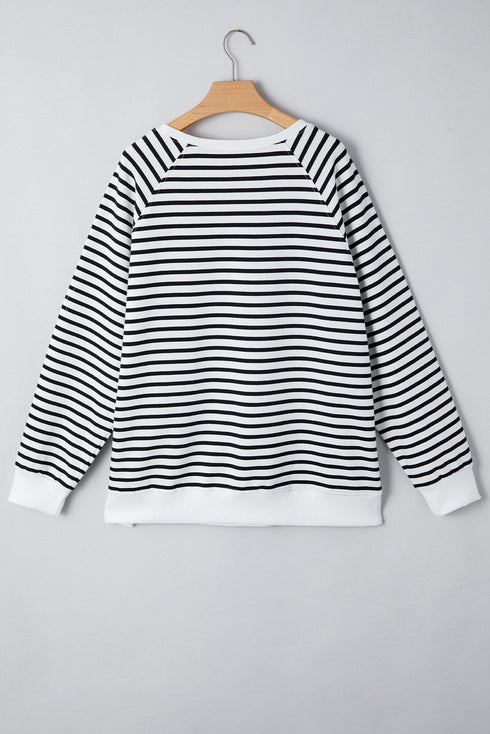 Striped Long Sleeve Raglan Split Hem Pullover Sweatshirt