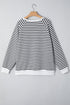 Striped Long Sleeve Raglan Split Hem Pullover Sweatshirt
