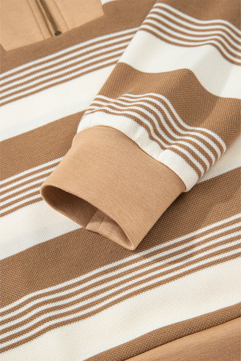 Striped Long Sleeve Relaxed Quarter Zip Pullover