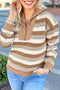 Striped Long Sleeve Relaxed Quarter Zip Pullover