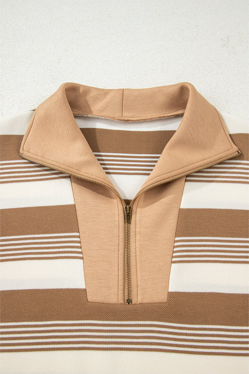 Striped Long Sleeve Relaxed Quarter Zip Pullover