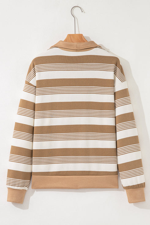 Striped Long Sleeve Relaxed Quarter Zip Pullover