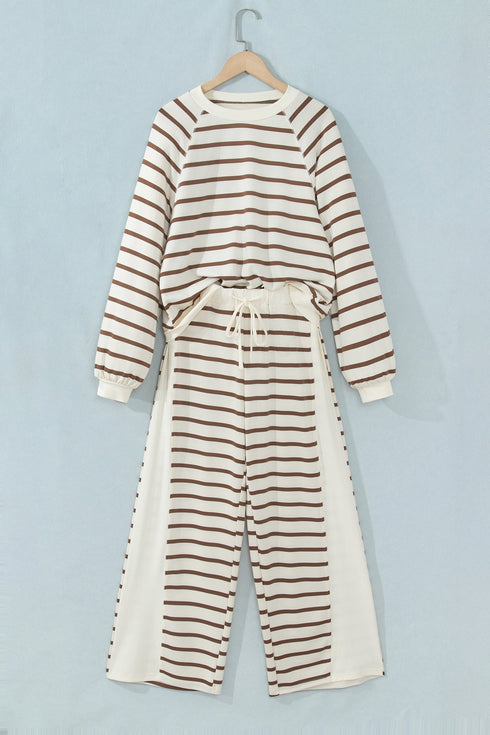 Striped Long Sleeve Relaxed Top Drawstring Pant Set