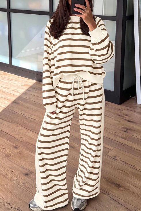 Striped Long Sleeve Relaxed Top Drawstring Pant Set