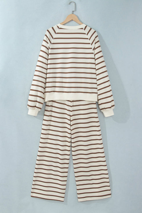 Striped Long Sleeve Relaxed Top Drawstring Pant Set