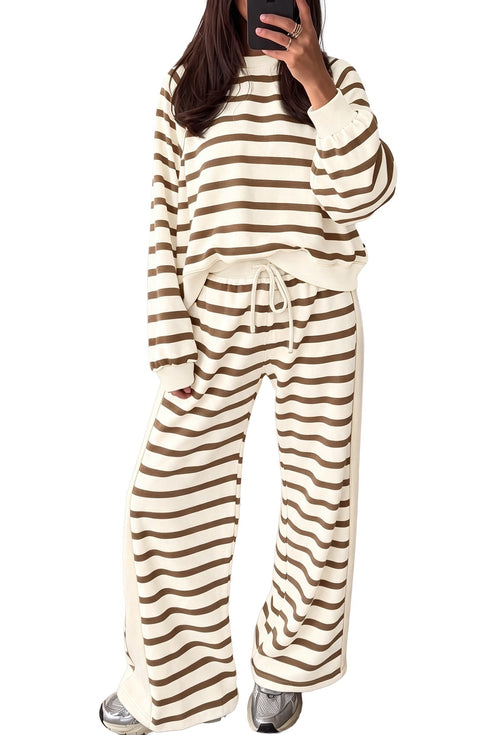 Striped Long Sleeve Relaxed Top Drawstring Pant Set