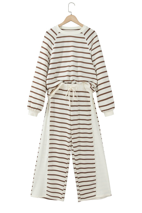 Striped Long Sleeve Relaxed Top Drawstring Pant Set