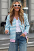 Striped Long Sleeve Round Neck Open Front Cardigan