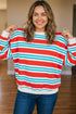 Striped Long Sleeve Round Neck Tunic Sweatshirt