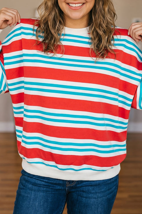 Striped Long Sleeve Round Neck Tunic Sweatshirt