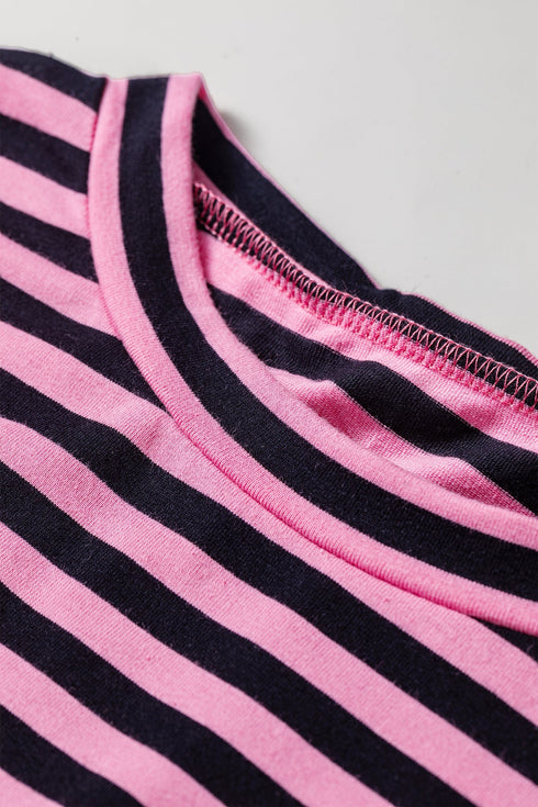 Striped Long Sleeve Top Drawstring Cotton Blend Pants Set