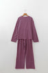 Striped Long Sleeve Top Drawstring Cotton Blend Pants Set