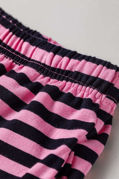 Striped Long Sleeve Top Drawstring Cotton Blend Pants Set