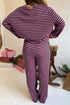 Striped Long Sleeve Top Drawstring Cotton Blend Pants Set