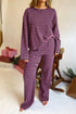 Striped Long Sleeve Top Drawstring Cotton Blend Pants Set