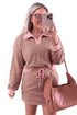 Striped Long Sleeve Top Drawstring Waist Mini Skort Set