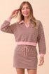 Striped Long Sleeve Top Drawstring Waist Mini Skort Set