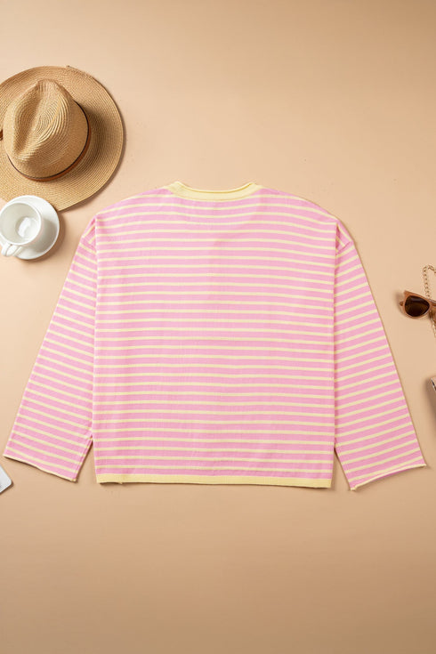 Striped Long Sleeve V Neck Shift Sweater