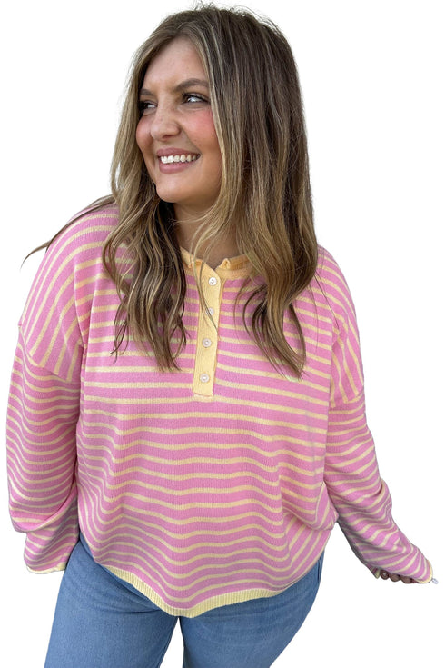 Striped Long Sleeve V Neck Shift Sweater