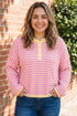 Striped Long Sleeve V Neck Shift Sweater