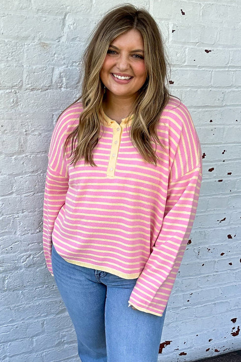 Striped Long Sleeve V Neck Shift Sweater