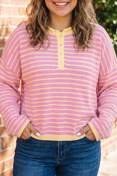 Striped Long Sleeve V Neck Shift Sweater