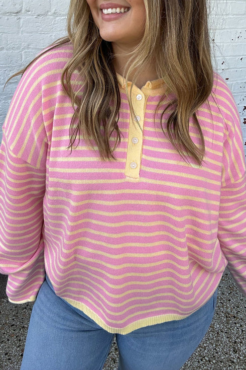Striped Long Sleeve V Neck Shift Sweater