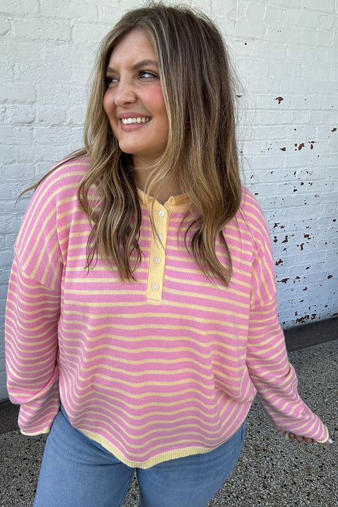Striped Long Sleeve V Neck Shift Sweater