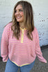 Striped Long Sleeve V Neck Shift Sweater