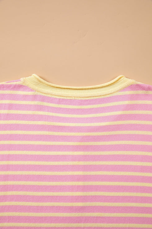 Striped Long Sleeve V Neck Shift Sweater