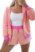 Striped Long Sleeve Zip Up Hoodie Drawstring Shorts Set