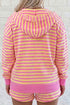 Striped Long Sleeve Zip Up Hoodie Drawstring Shorts Set