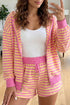 Striped Long Sleeve Zip Up Hoodie Drawstring Shorts Set