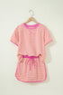 Striped Loose Fit Short Sleeve Two Piece Skirt Set