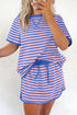 Striped Loose Fit Short Sleeve Two Piece Skirt Set