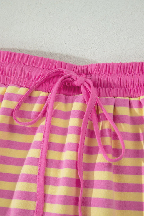 Striped Loose Fit Short Sleeve Two Piece Skirt Set